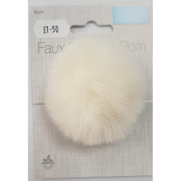 Faux Fur Pom Pom 6cm Cream