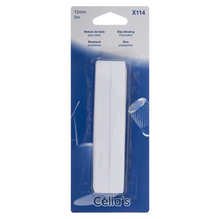 Bias Binding: White: 5m x 12mm