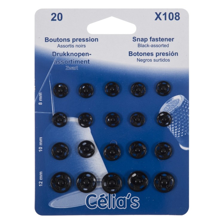 Fasteners: Snap: Black: Assorted: 20 pieces