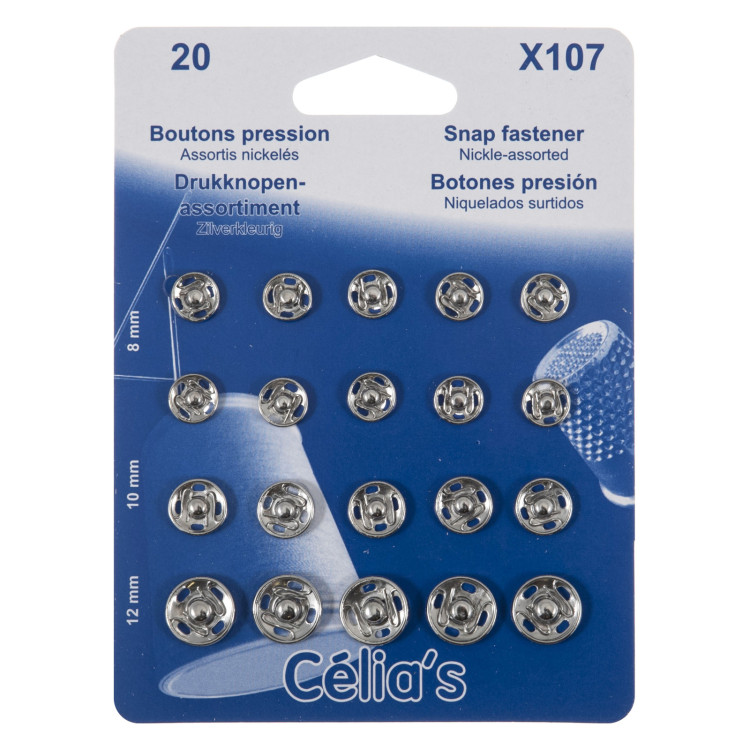 Fasteners: Snap: Silver: Assorted: 20 pieces