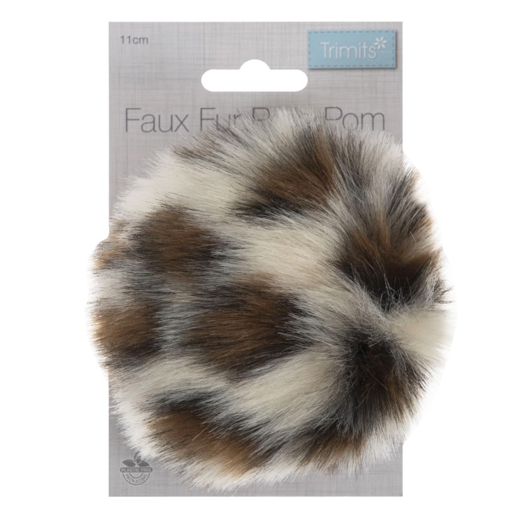 Faux Fur Pom Pom 11cm Natural Leopard