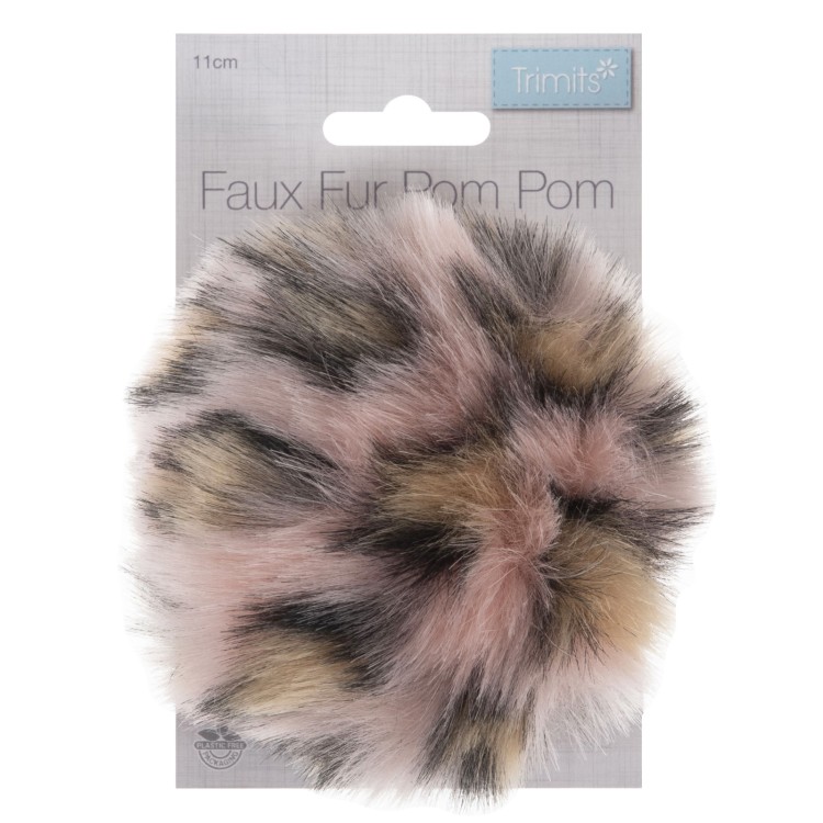Faux Fur Pom Pom 11cm Pink Leopard