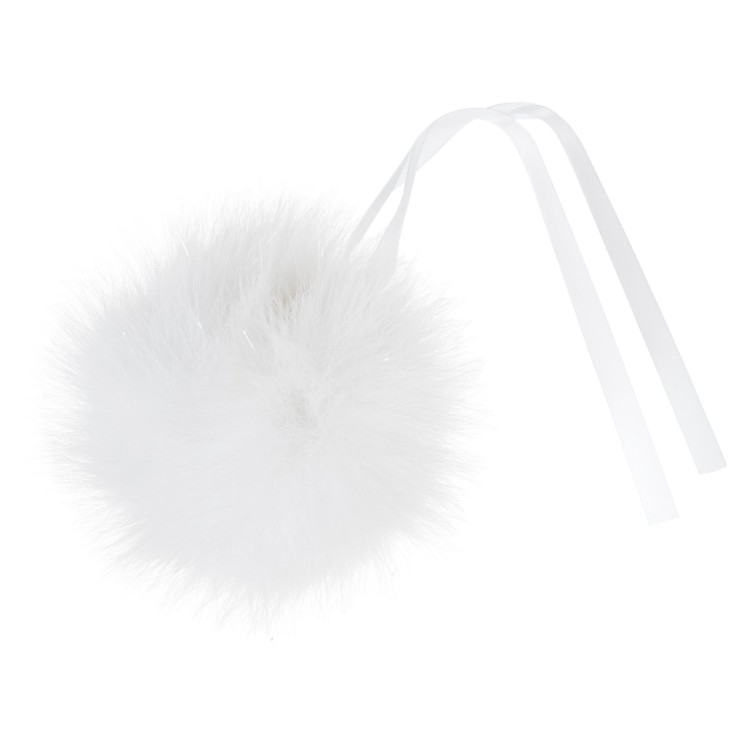 Faux Fur Pom Pom 11cm White Glitter