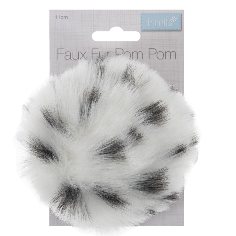 Faux Fur Pom Pom 11cm White Spot