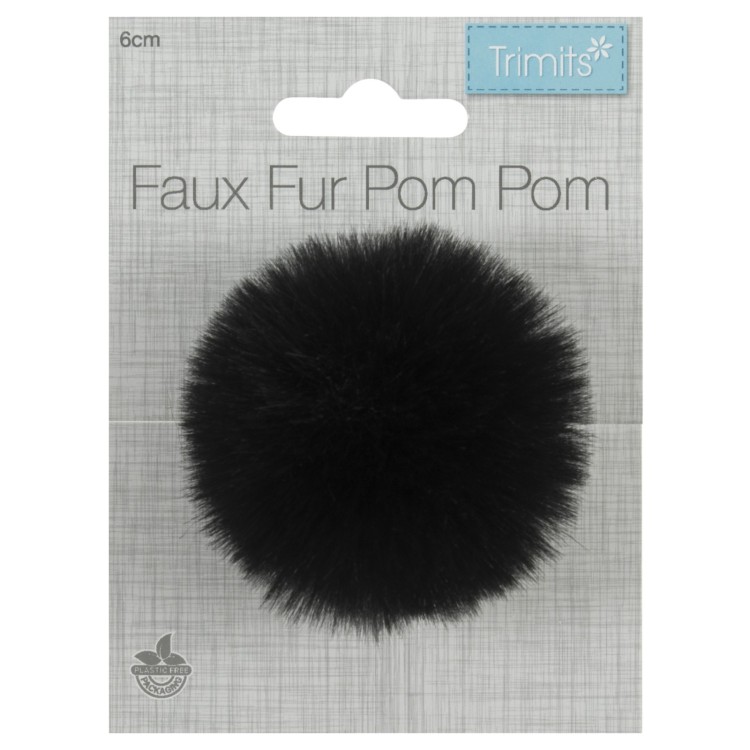Faux Fur Pom Pom 6cm Black