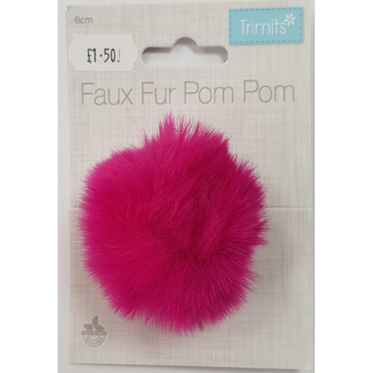 Faux Fur Pom Pom 6cm Cerise