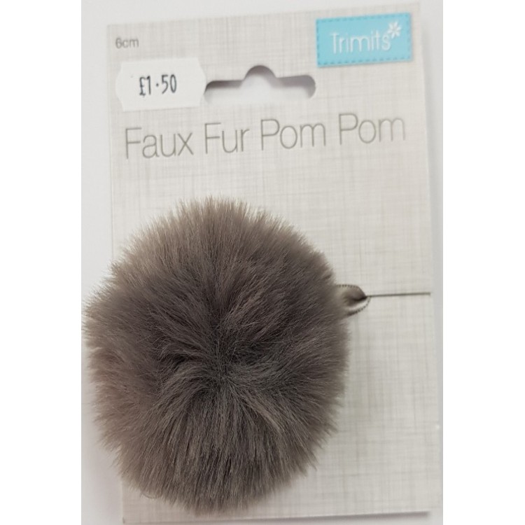 Faux Fur Pom Pom 6cm Grey