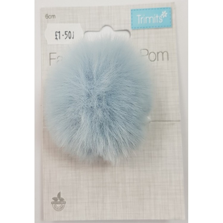 Faux Fur Pom Pom 6cm Light Blue