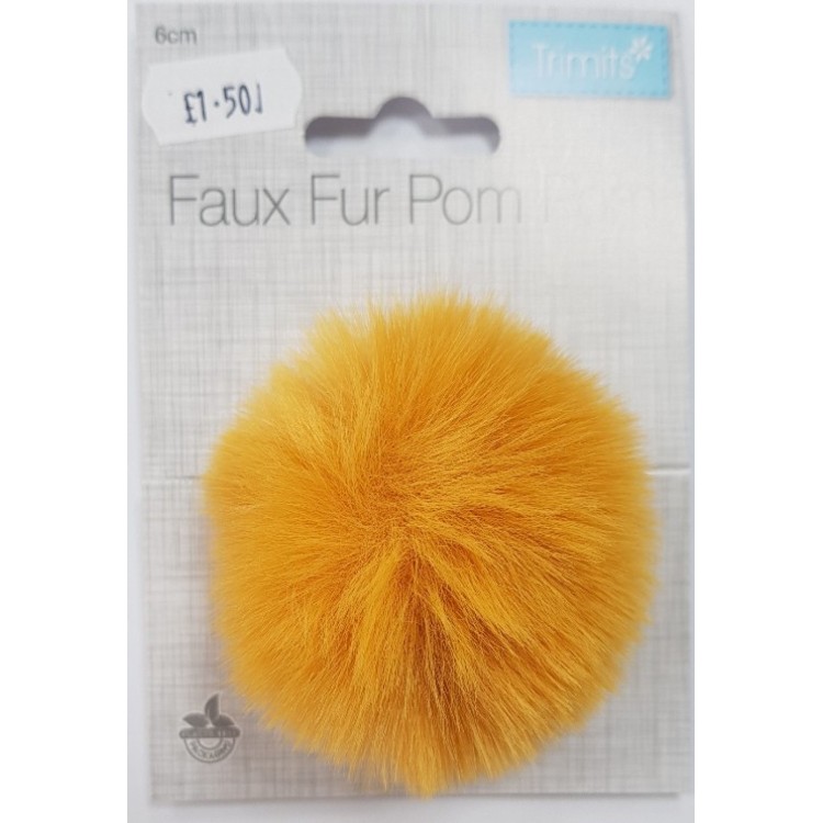 Faux Fur Pom Pom 6cm Mustard