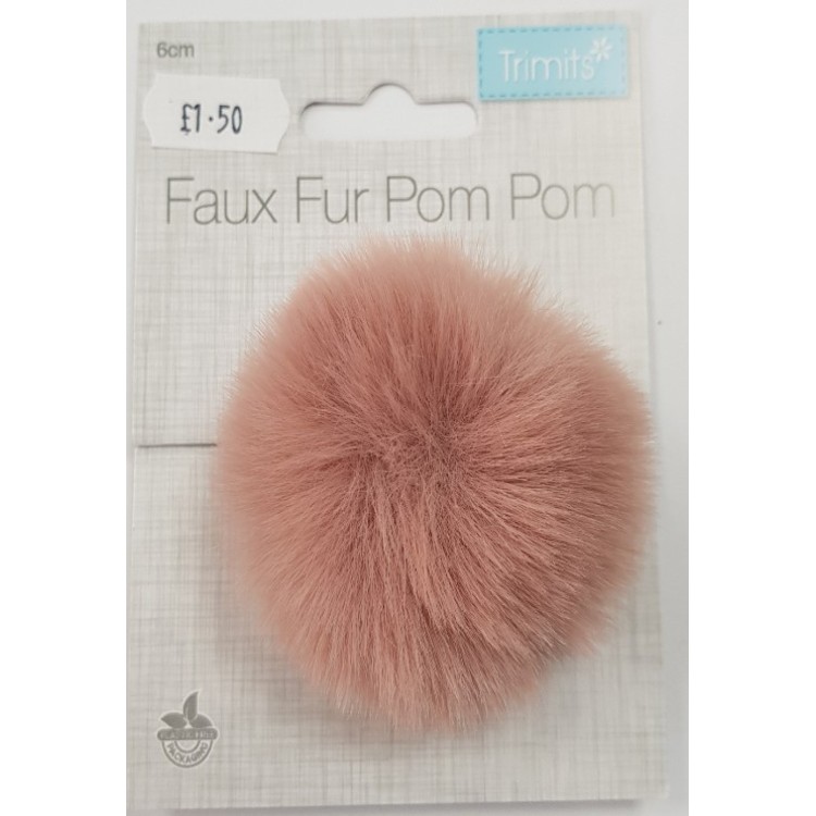 Faux Fur Pom Pom 6cm Pink