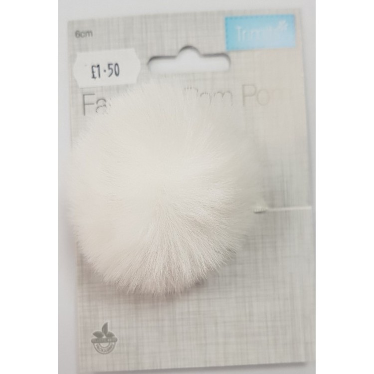 Faux Fur Pom Pom 6cm White