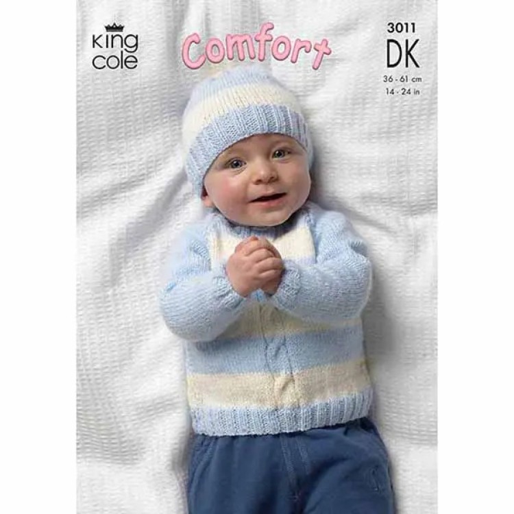 King Cole 3011 Baby Cardigan, Sweaters, Hat & Mittens DK