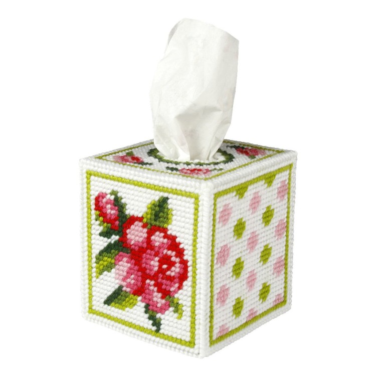 Needlepoint Kit: Tissue Box Cover: Rose