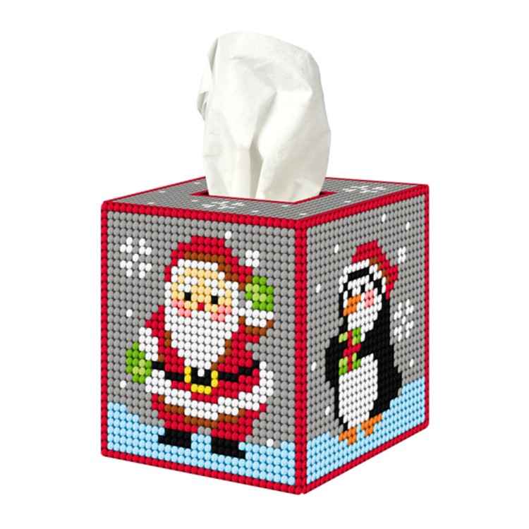Needlepoint Kit: Tissue Box Cover: Santa & Penguin