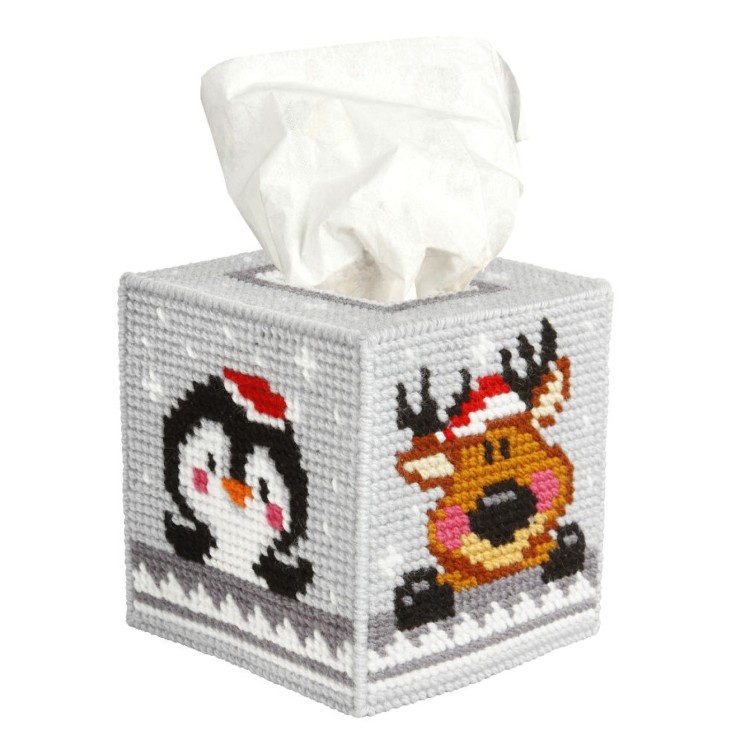Needlepoint Kit: Tissue Box Cover: Winter Pets