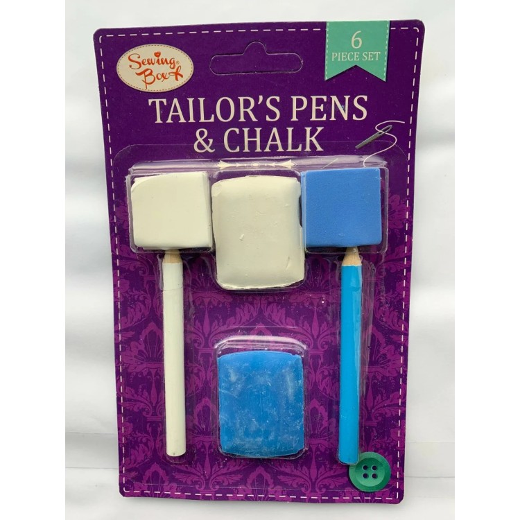 Sewing Box Tailor's Pens & Chalk White Blue Sponge Erasers 6 piece set