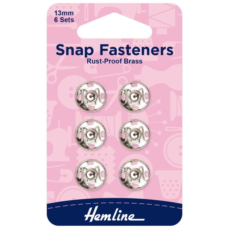 Snap Fasteners: Sew-on: Nickel: 13mm: Pack of 6
