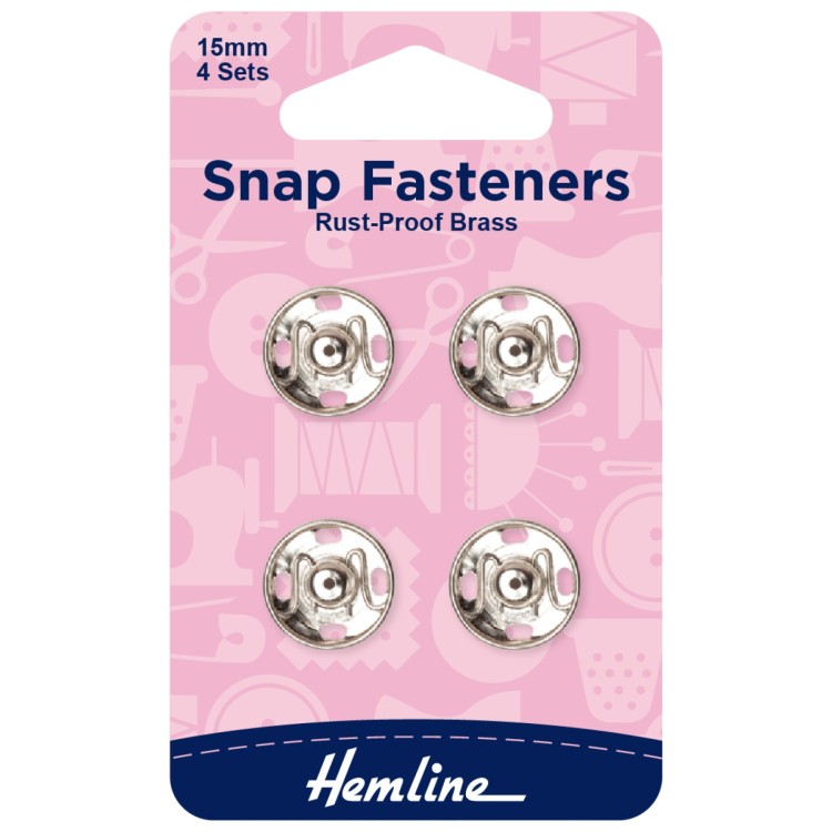 Snap Fasteners: Sew-on: Nickle: 15mm: Pack of 4